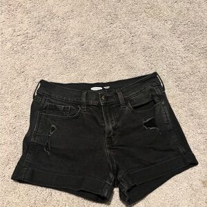 Black Distressed Denim Shorts